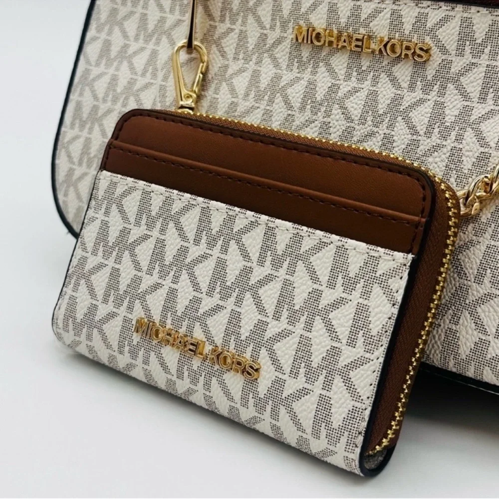 MICHAEL KORS LARGE EW ZIP CHAIN CROSSBODY BAG & JET SET TRAVEL MD ZA CARD CASE